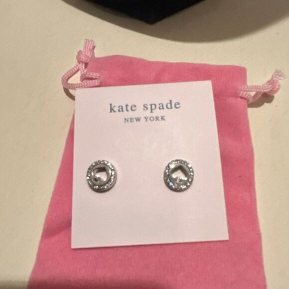 Kate Spade Silver Tone Rhinestone Halo Spade Stud Round Earrings New - Picture 5 of 6